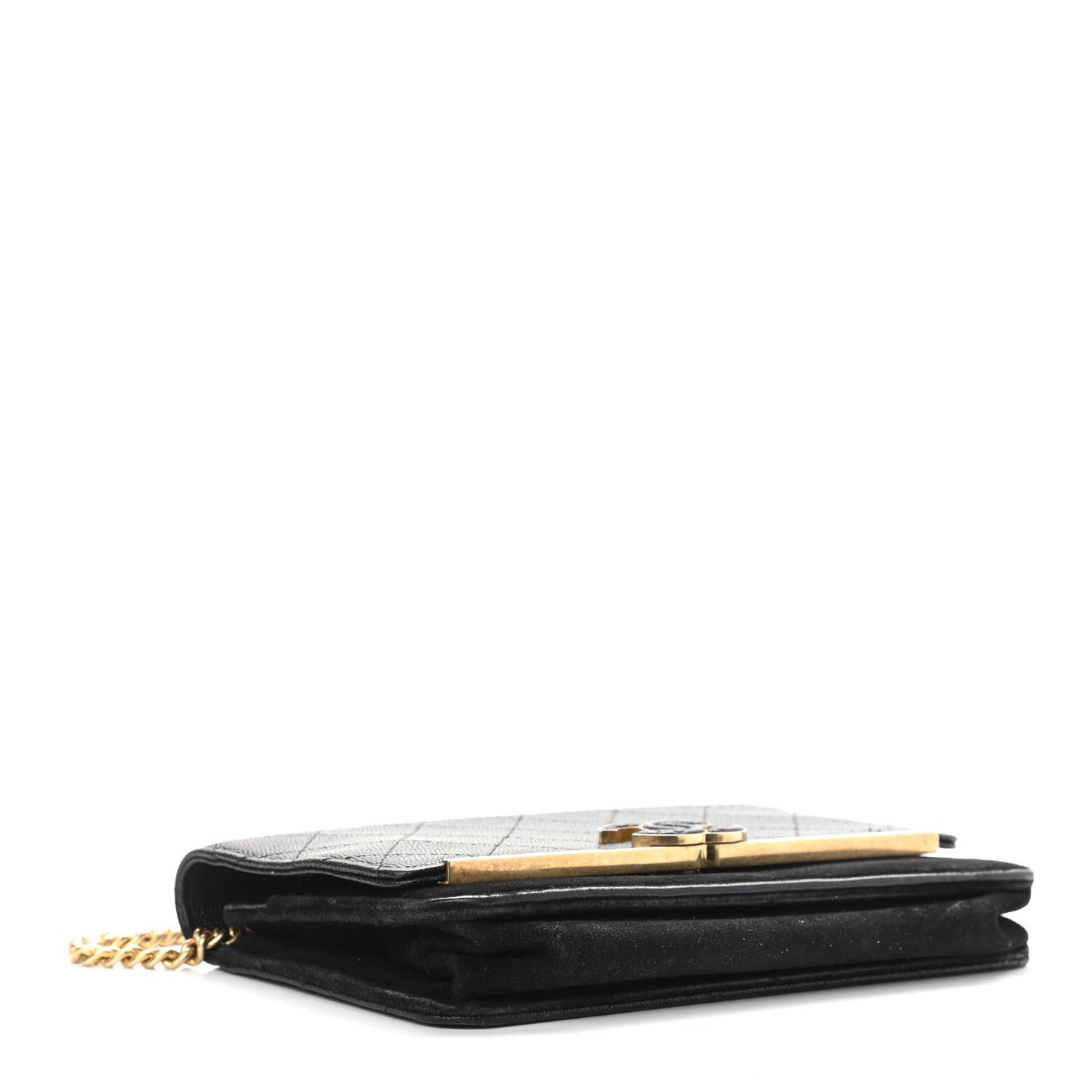 Caviar Suede Stitched Lady Coco Wallet On Chain WOC Black