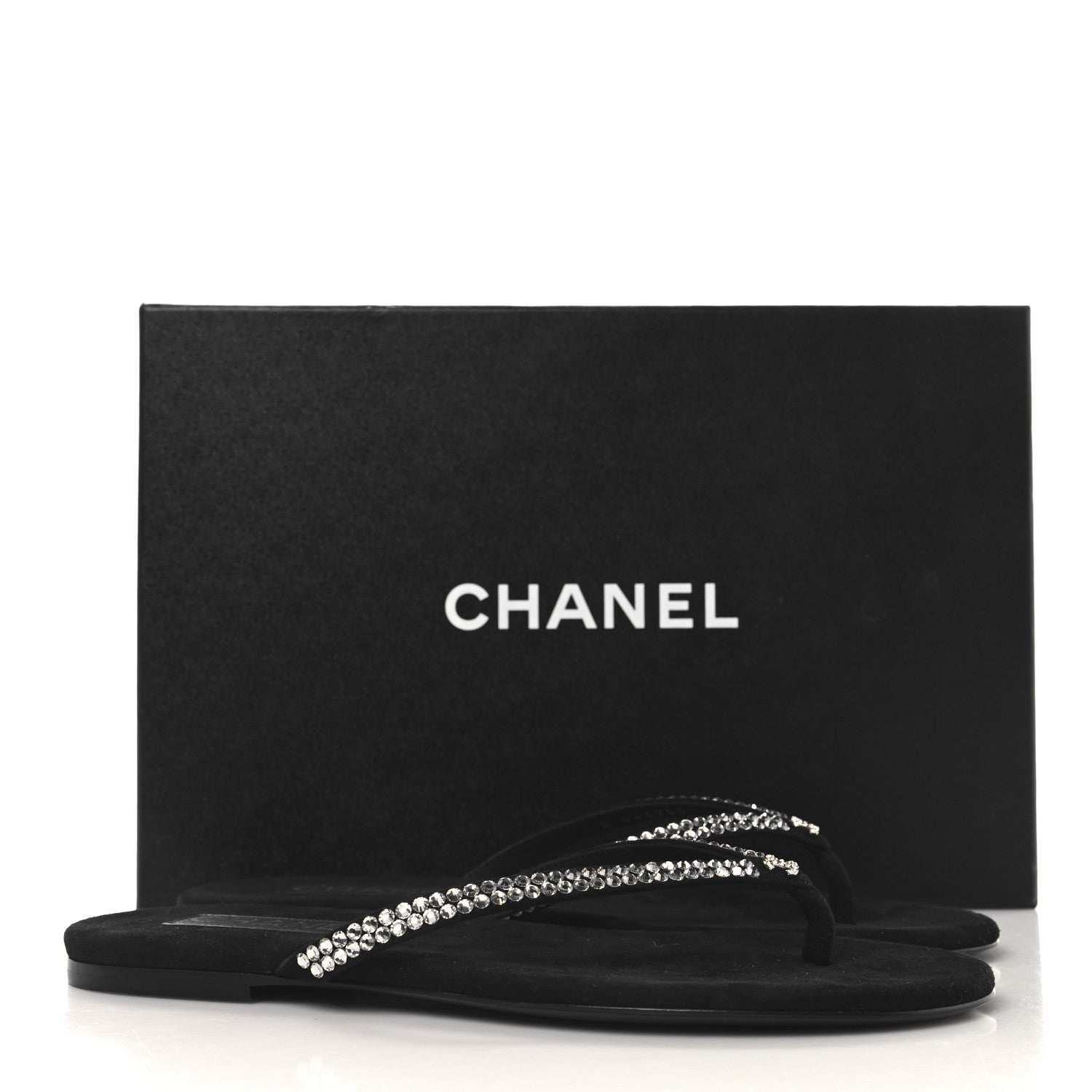 Chanel Suede Kidskin Strass CC Thong Sandals 37 Black 10 of 10