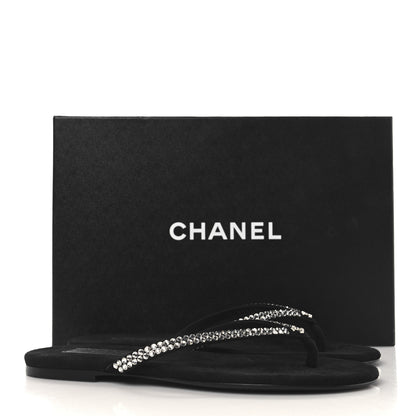 Chanel Suede Kidskin Strass CC Thong Sandals 37 Black 10 of 10