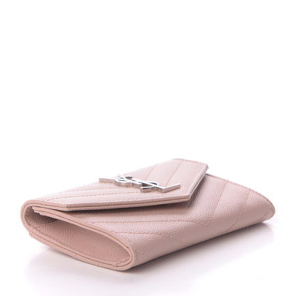 Saint Laurent Grain De Poudre Matelasse Chevron Small Monogram Envelope Wallet Pale Pink 4 of 7