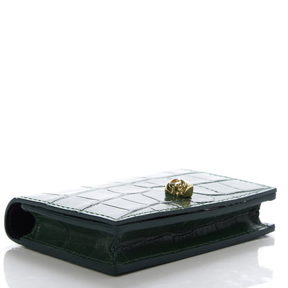 Alexander McQueen Calfskin Crocodile Embossed Skull Card Holder Emerald 4 of 7