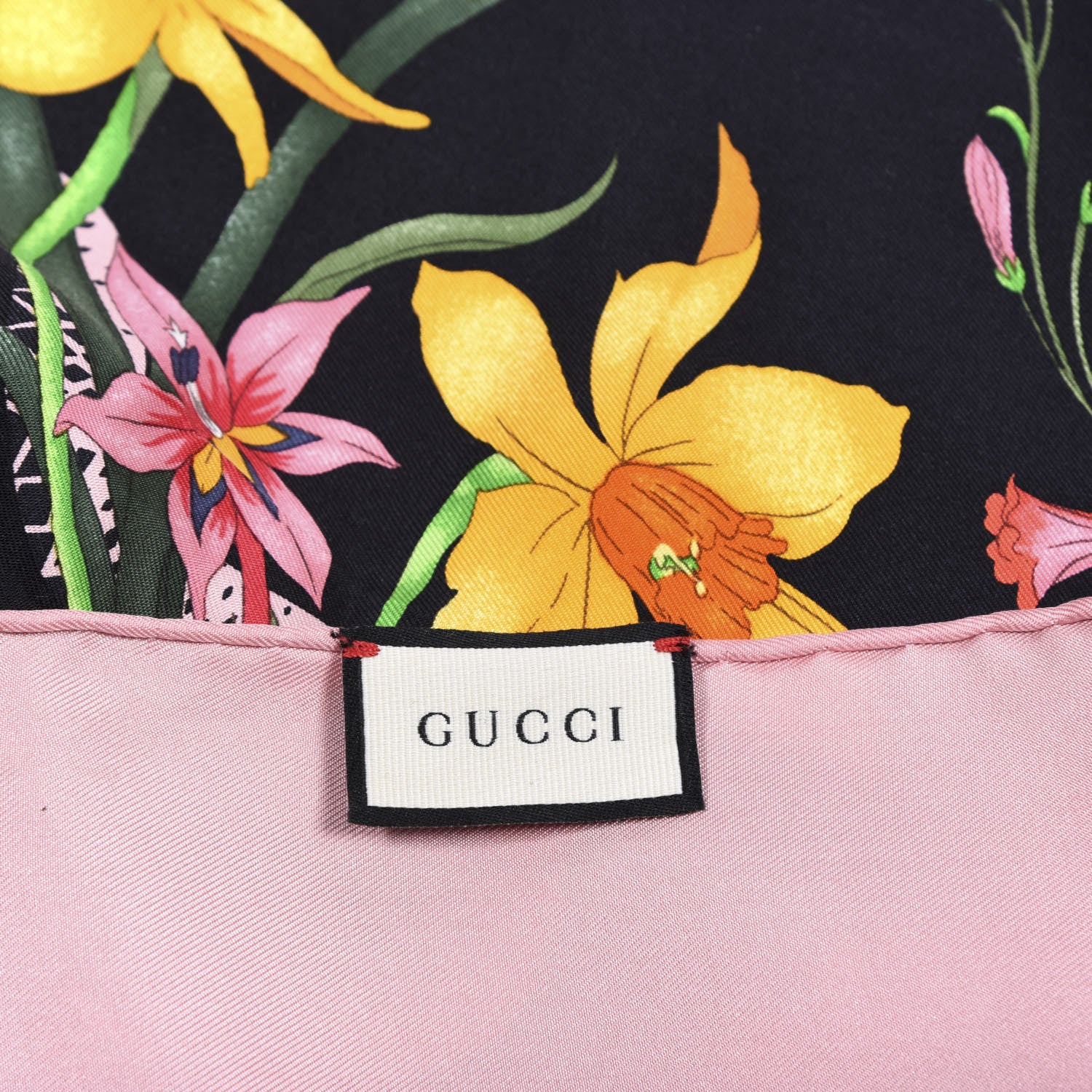 Gucci Silk Twill Flora Snake Square Scarf Black Pink 4 of 4