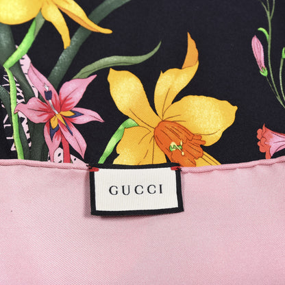 Gucci Silk Twill Flora Snake Square Scarf Black Pink 4 of 4
