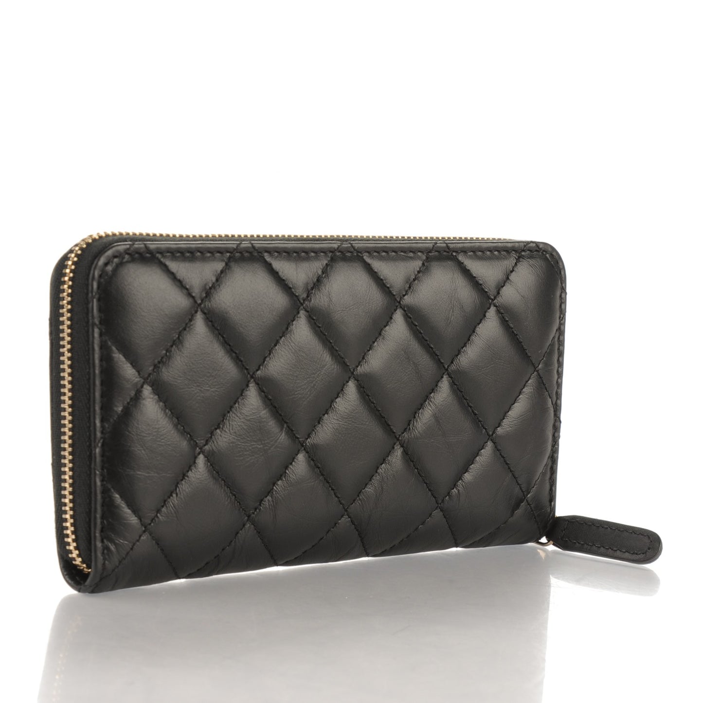 Aged Calfskin Quilted Small Lucky Charms Casino 2.55 Reissue Zip Around Wallet Black