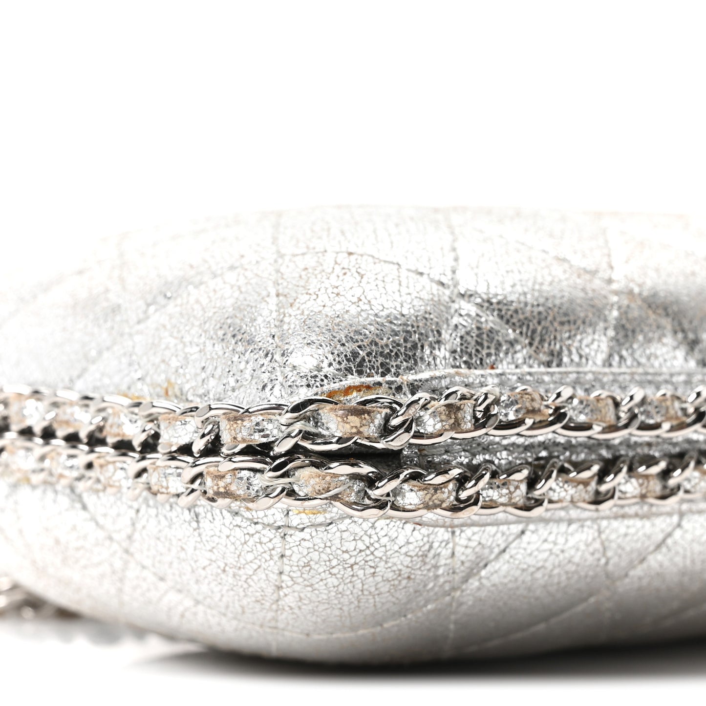 Metallic Lambskin Small Chain Around Clutch Silver