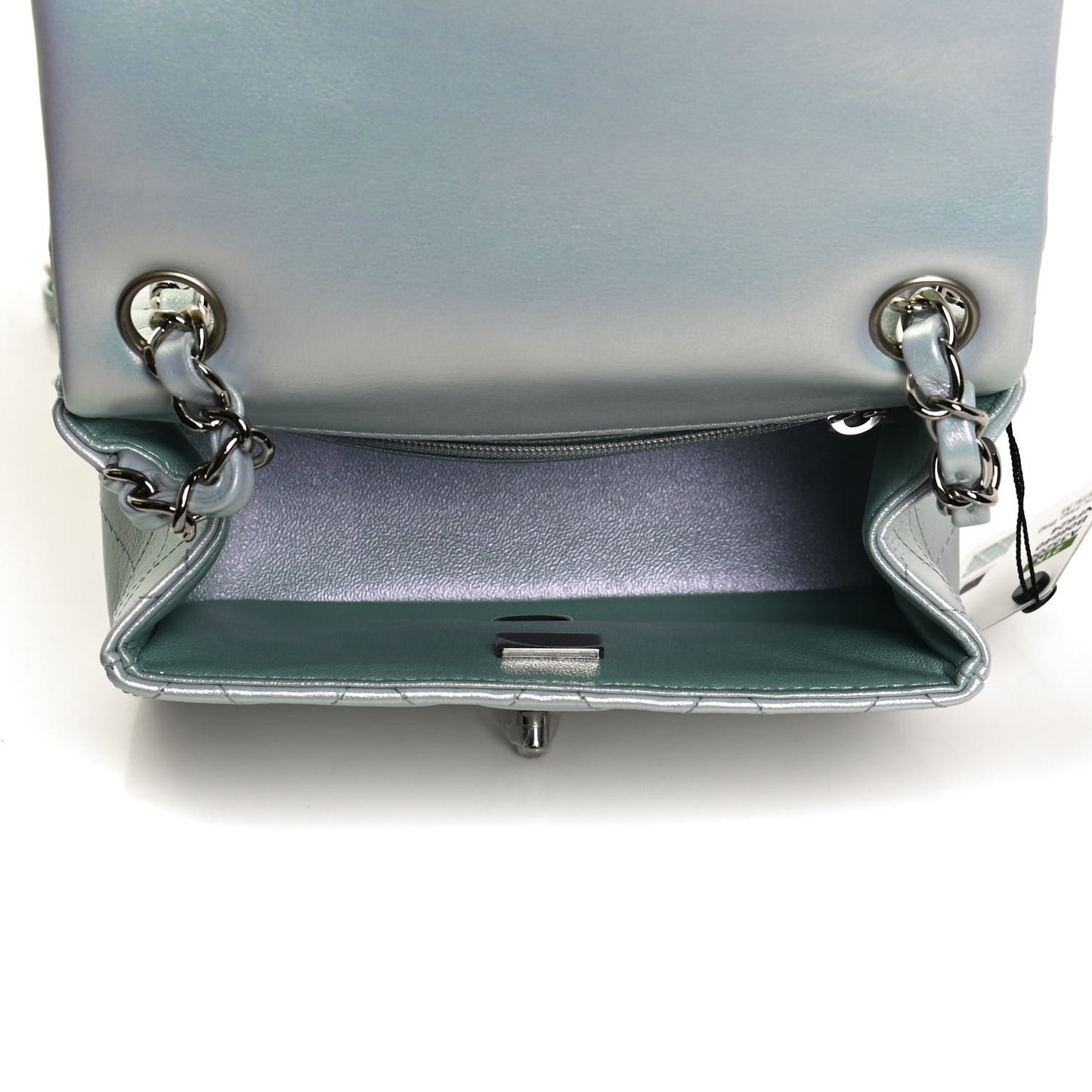 Iridescent Lambskin Quilted Mini Square Flap Light Blue
