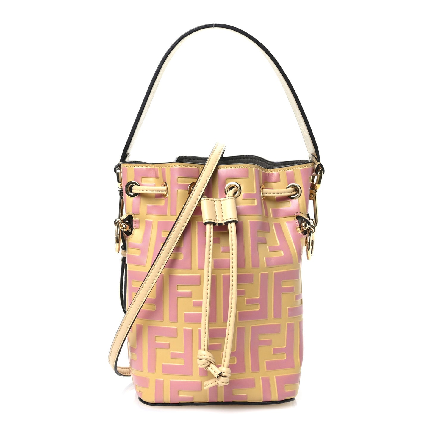 Vitello Liberty F is Fendi Bi-Color FF 1974 Embossed Mini Mon Tresor Bucket Bag Savana Lollypop