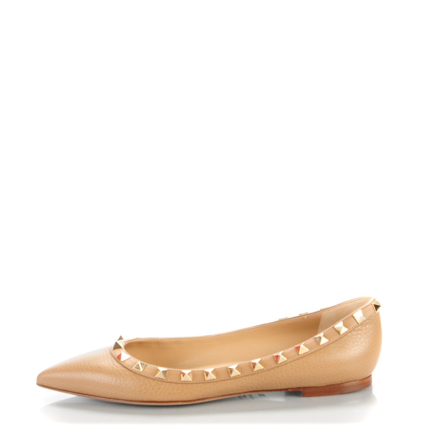 Valentino Garavani Pebbled Calfskin Rockstud Ballerina Flats 36 Beige 1 of 8