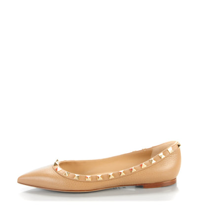 Valentino Garavani Pebbled Calfskin Rockstud Ballerina Flats 36 Beige 1 of 8