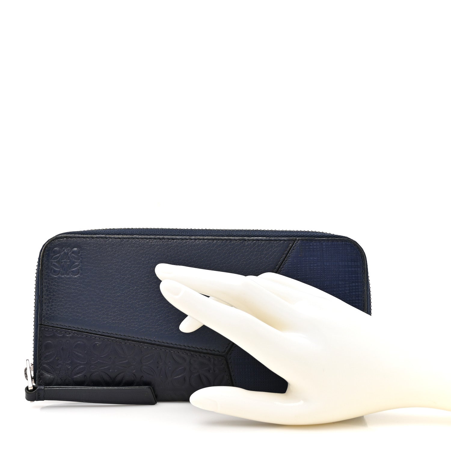 Loewe Calfskin Embossed Repeat Puzzle Zip Around Wallet Blue 2 of 10