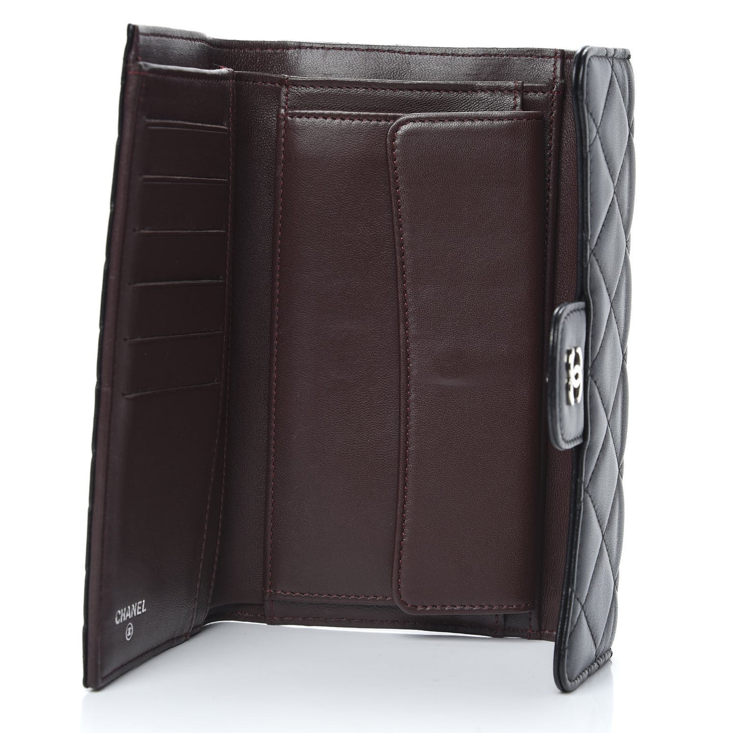 Lambskin Quilted Large Flap Wallet Black
