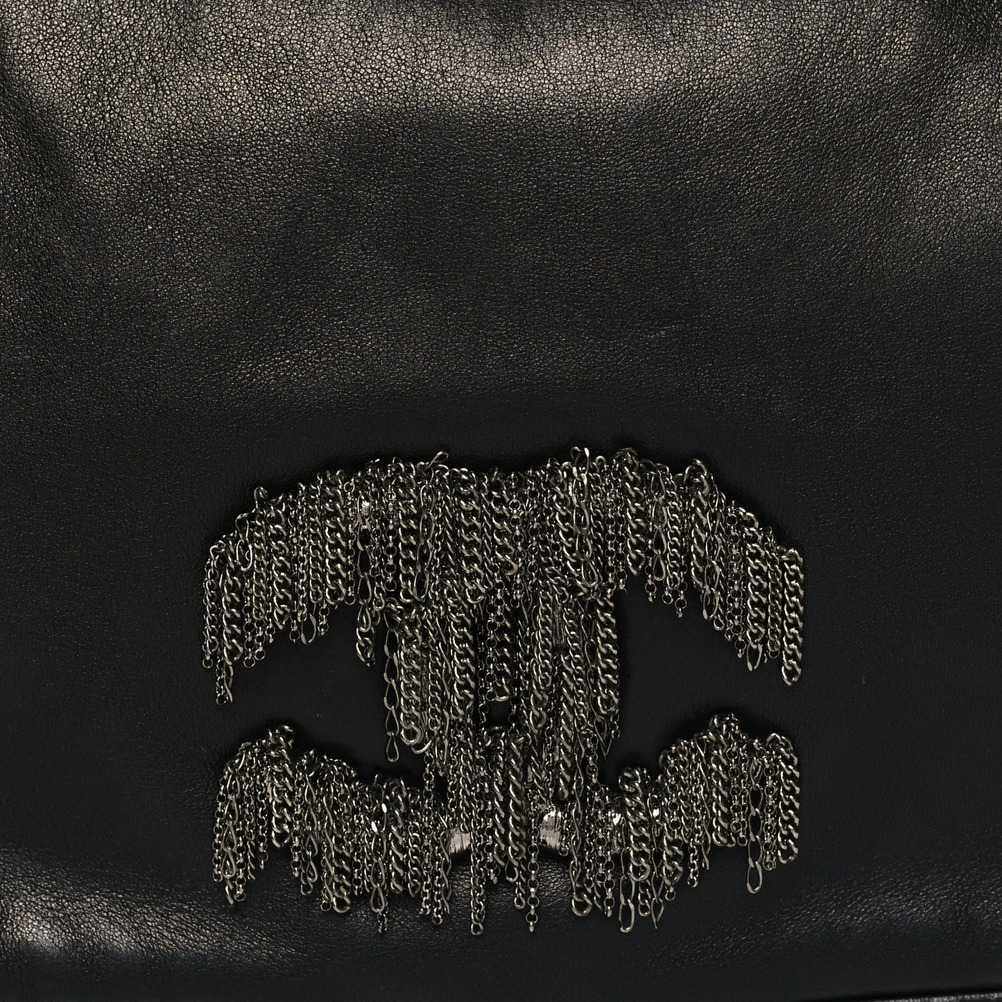 Lambskin Rock And Cabaret Chain Fringe Flap Black