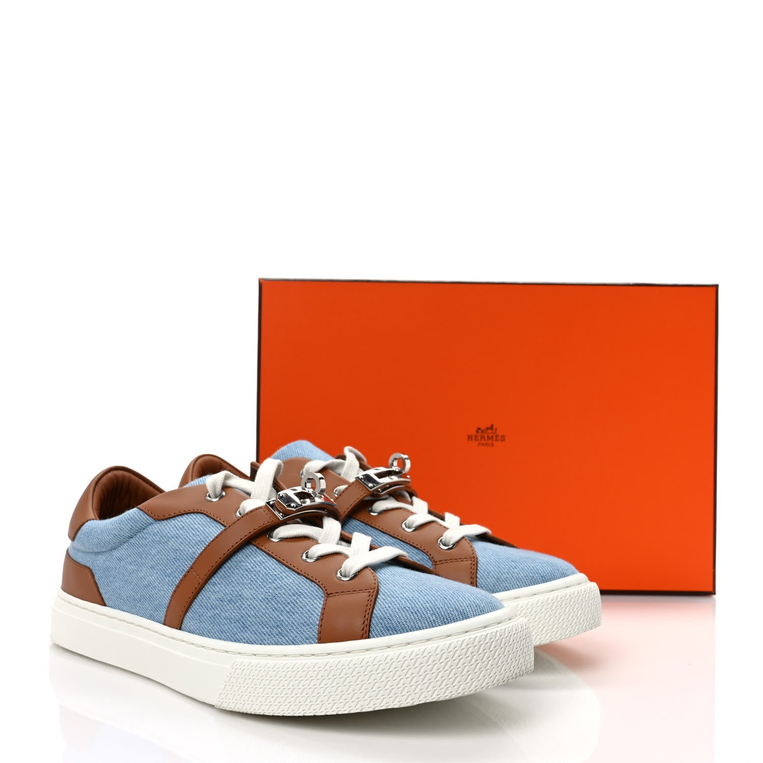 Hermes Denim Calfskin Day Sneakers 40 Blue Clair Gold 8 of 8
