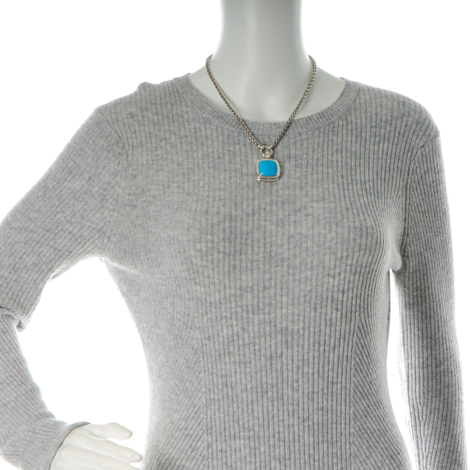 David Yurman Sterling Silver Turquoise Diamond 20mm Albion Single Wheat Chain Necklace 2 of 7