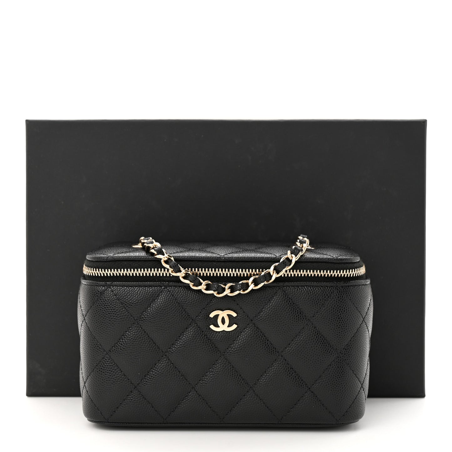Caviar Quilted Small Vanity Case With Chain Black