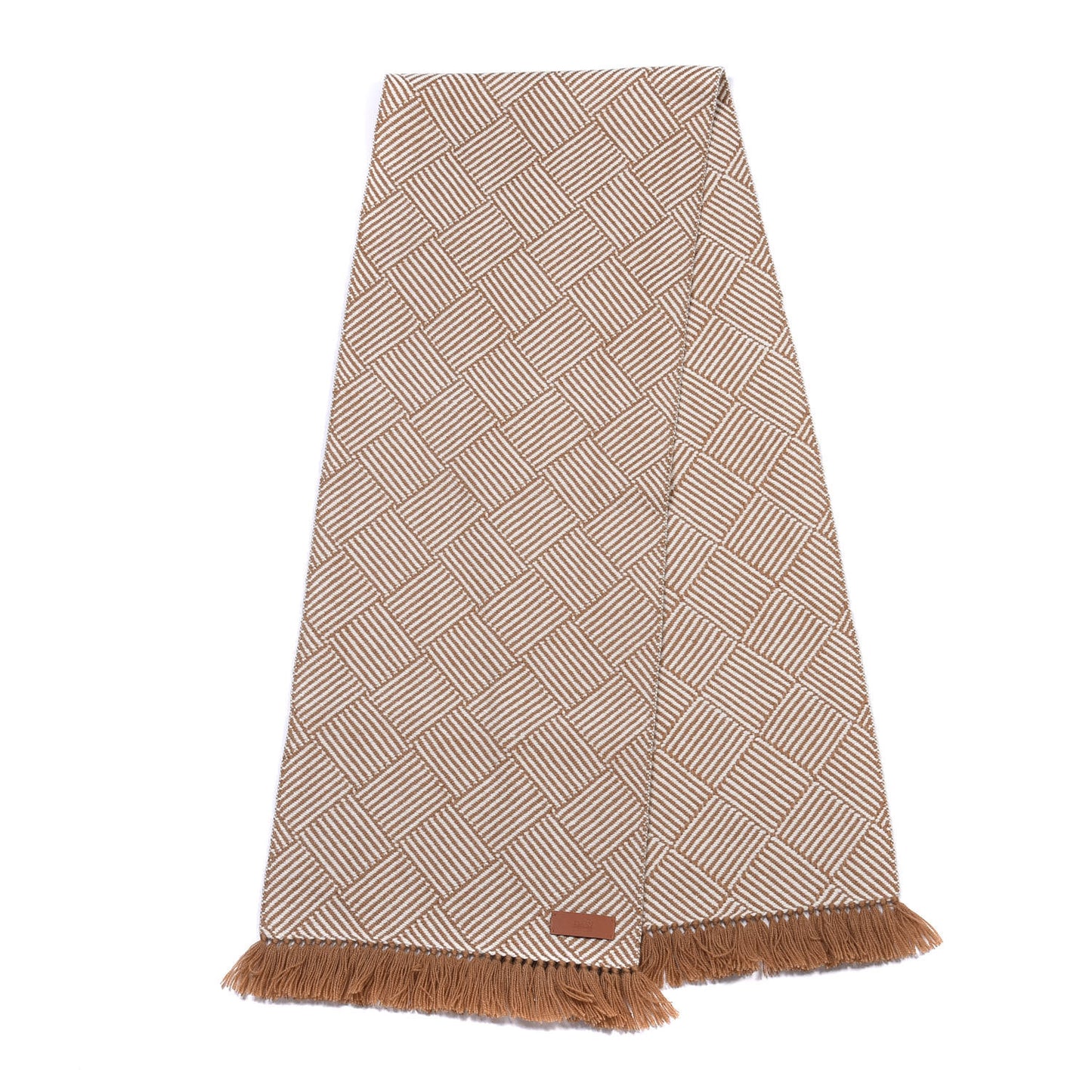 Cashmere Tile Weave Muffler Camel Ecru