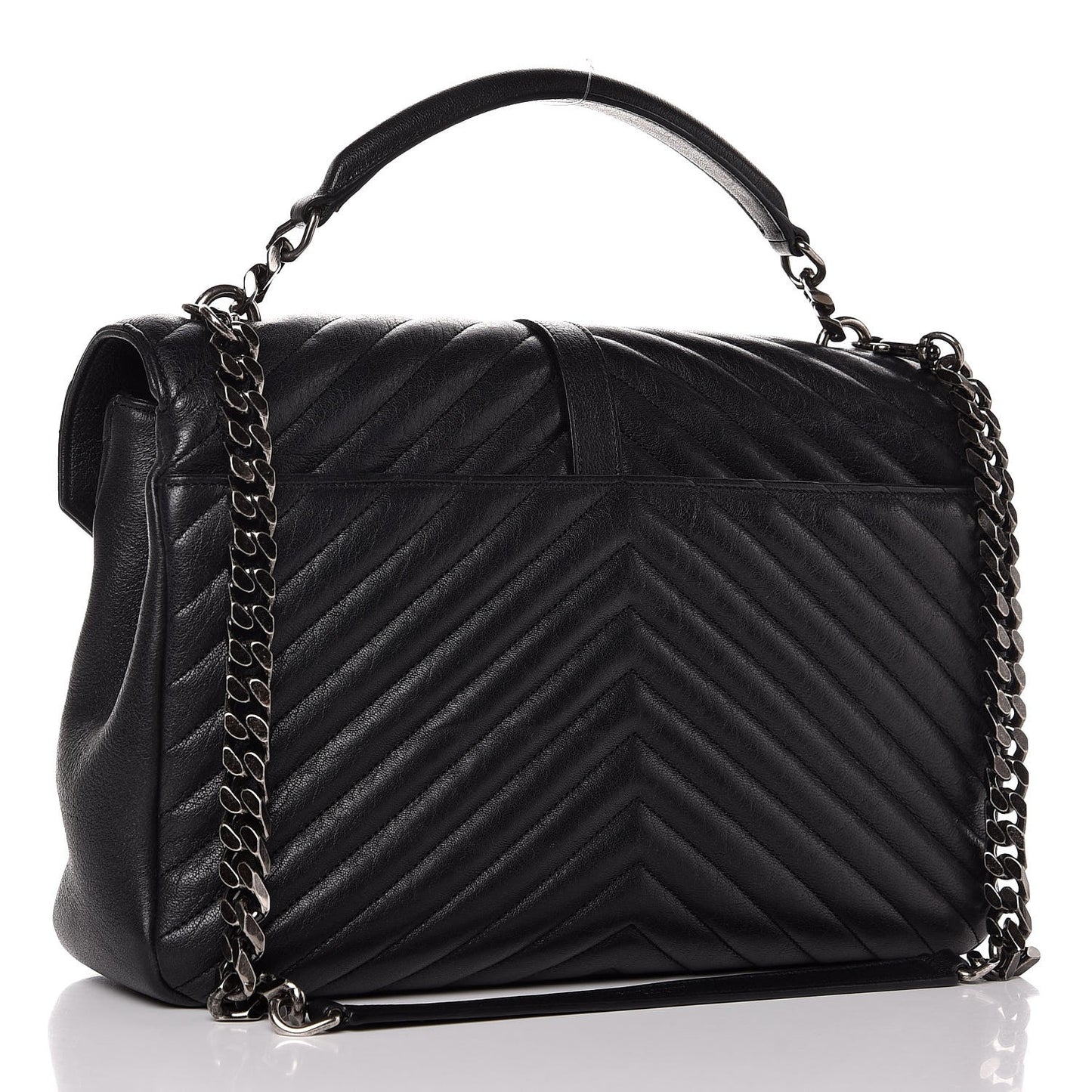 Sheepskin Matelasse Chevron Monogram Large College Satchel Black