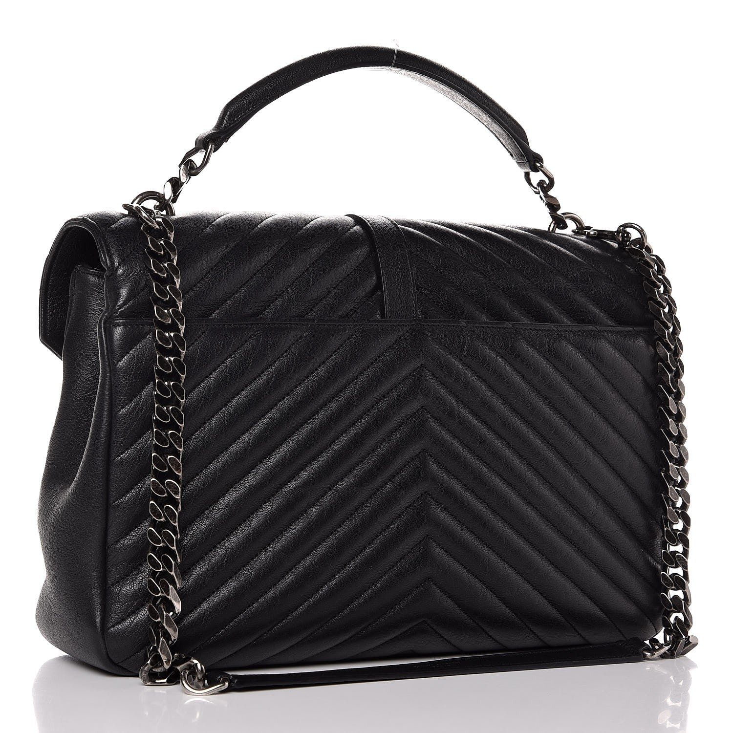 Saint Laurent Sheepskin Matelasse Chevron Monogram Large College Satchel Black 3 of 7