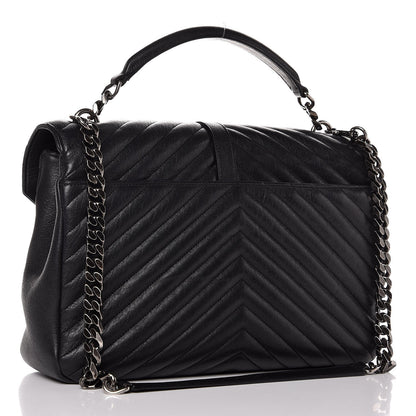 Saint Laurent Sheepskin Matelasse Chevron Monogram Large College Satchel Black 3 of 7