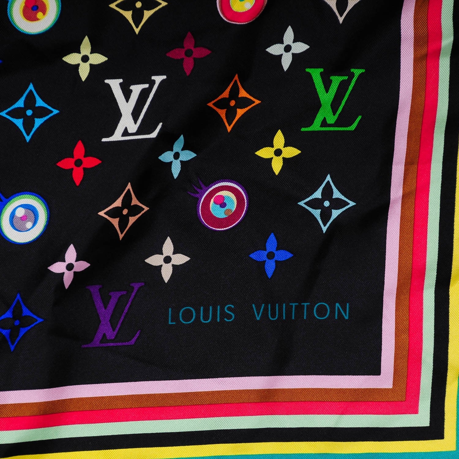 Louis Vuitton Silk Multicolor Eye Love Scarf Black 3 of 5