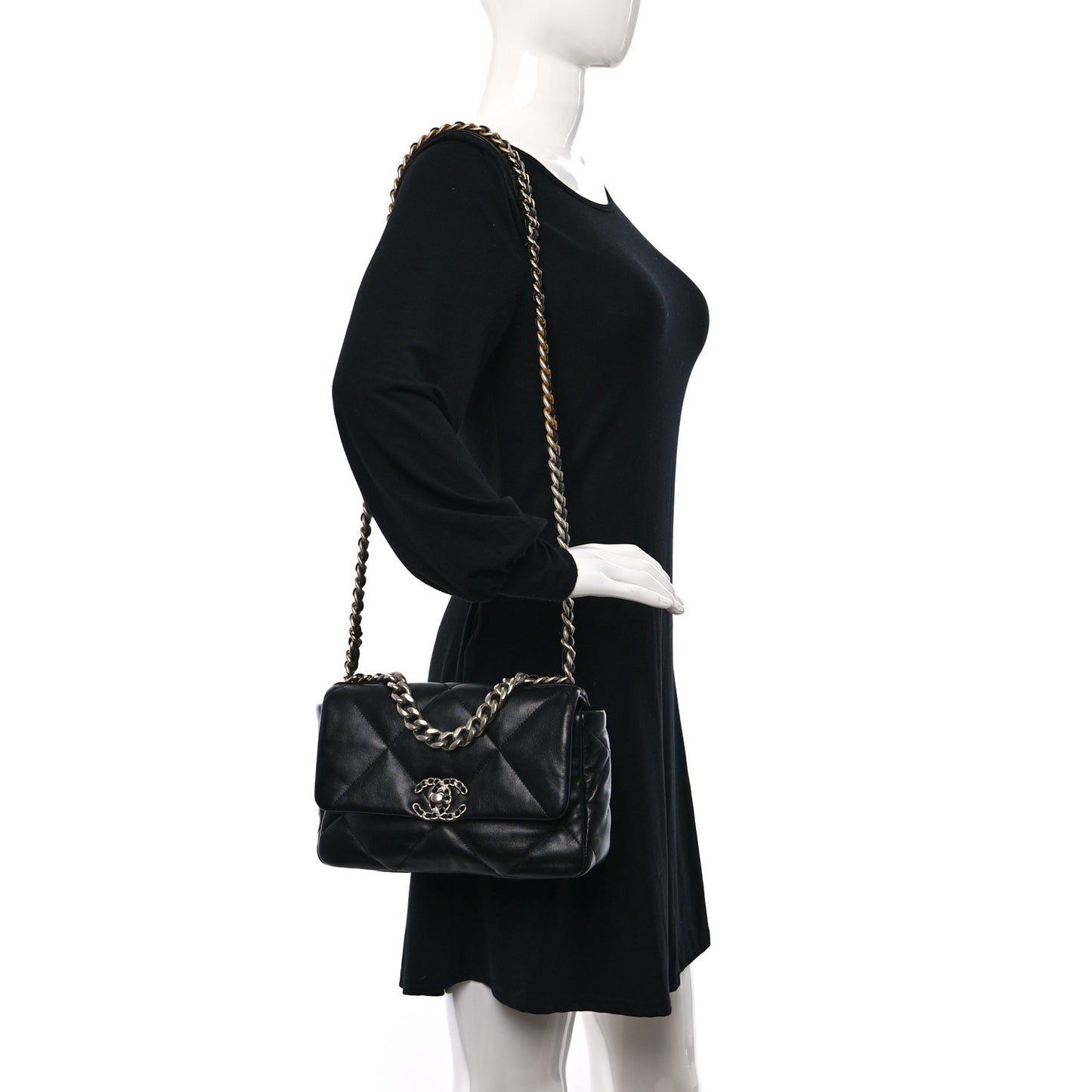 Lambskin Quilted Medium Chanel 19 Flap Black
