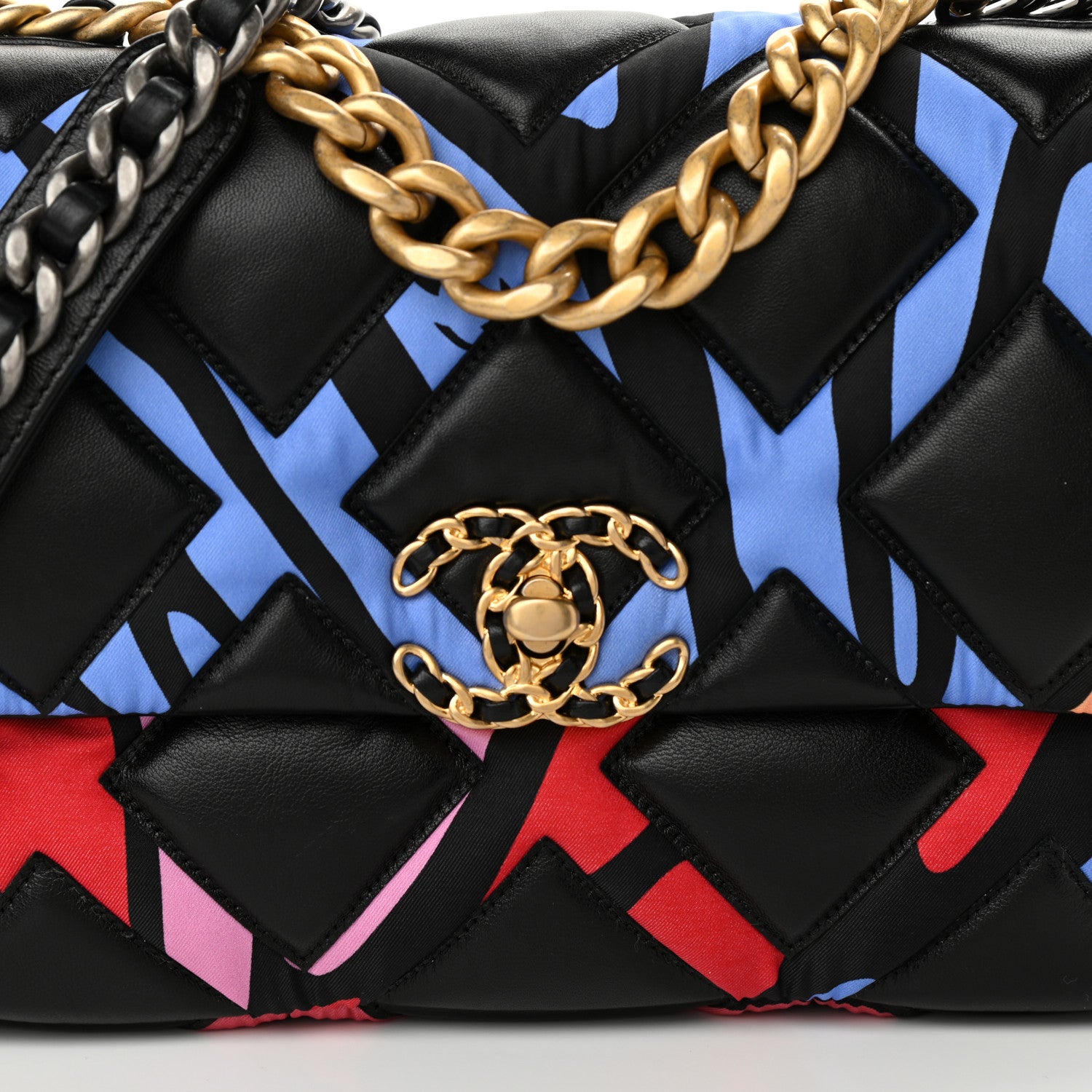 Chanel Lambskin Printed Fabric Medium Chanel 19 Flap Black Multicolor 8 of 11