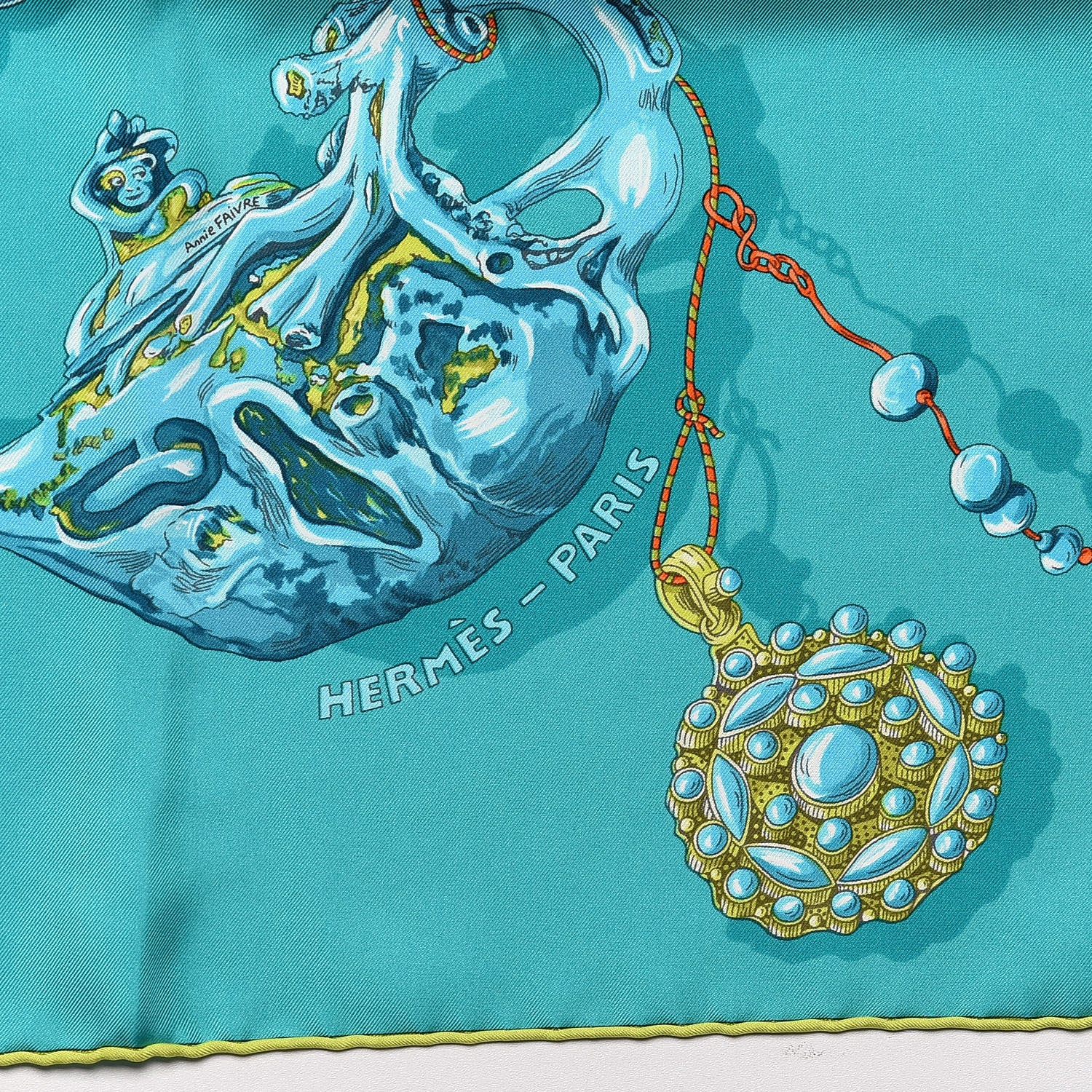 Hermes Silk Reve De Corail Scarf 90 Menthe Turquoise Canard 3 of 6