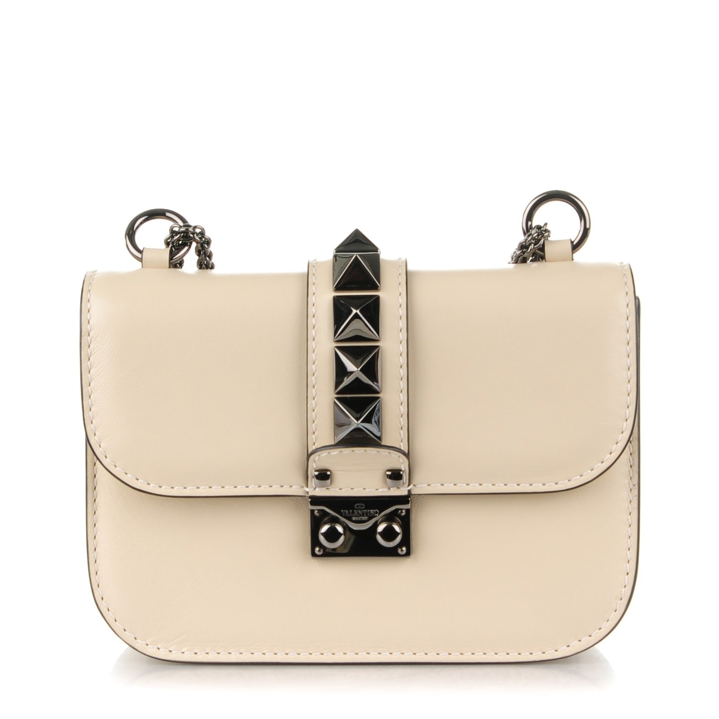 Craquele Calfskin Small Glam Lock Rockstud Flap Light Ivory