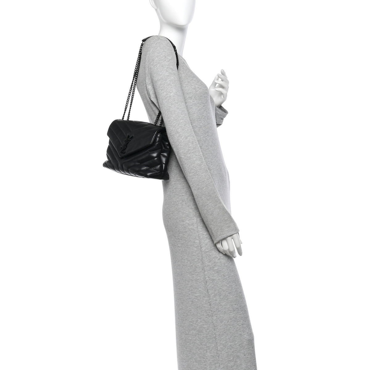 Calfskin Y Quilted Monogram Monochrome Small Loulou Chain Satchel Black