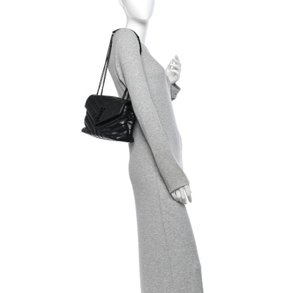 Saint Laurent Calfskin Y Quilted Monogram Monochrome Small Loulou Chain Satchel Black 2 of 15