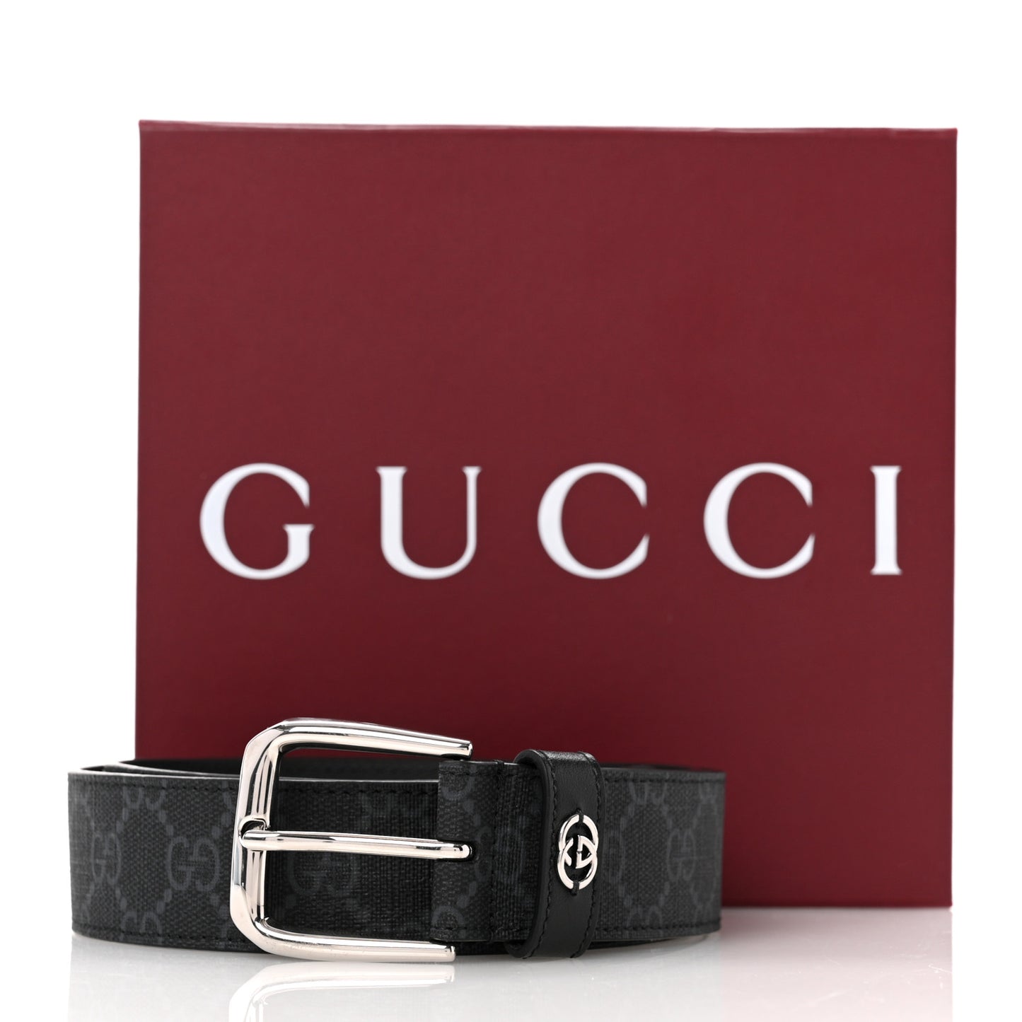 GG Supreme Monogram Plutone Calfskin 35mm Belt 80 32 Black