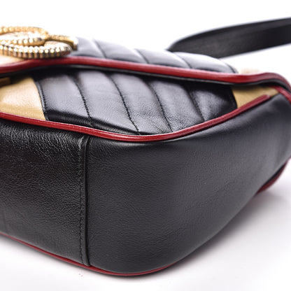 Gucci Azalea Calfskin Matelasse Diagonal Patchwork Small Torchon GG Marmont Shoulder Bag Black Beige Romantic Cerise 9 of 9