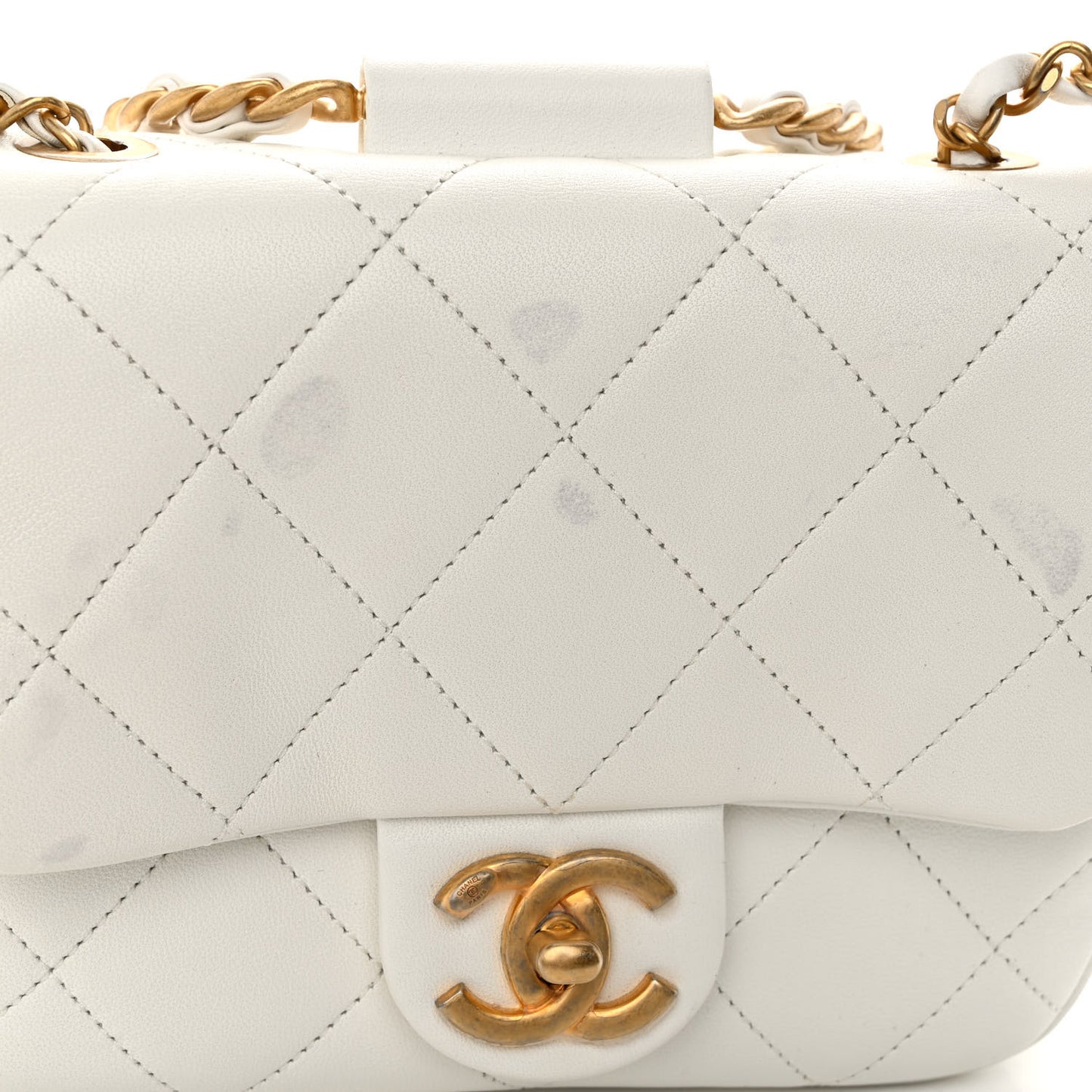 Lambskin Quilted Small In The Loop Handle Flap Bag White