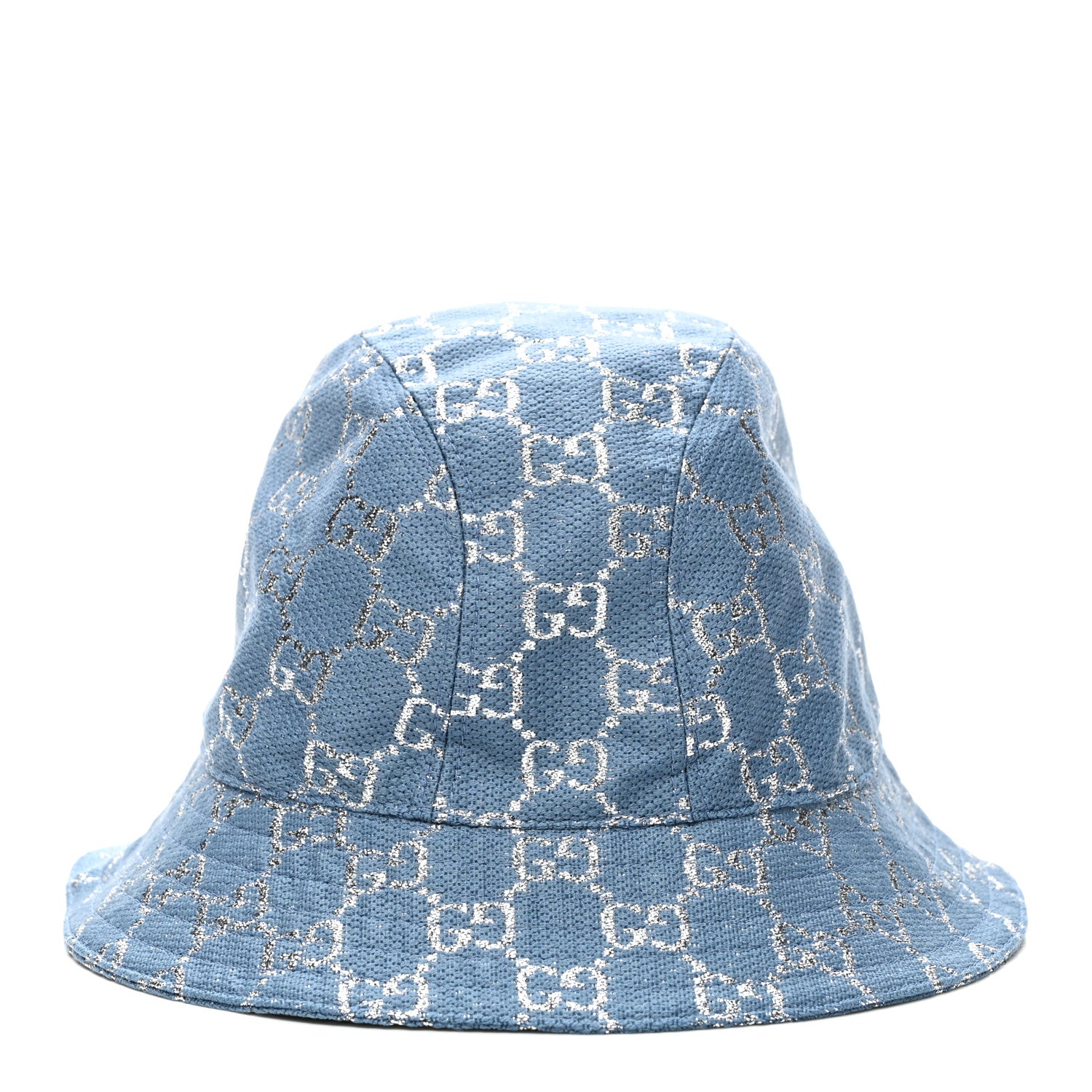 Gucci Canvas Lame GG Monogram Bucket Hat M Light Blue Silver 3 of 8