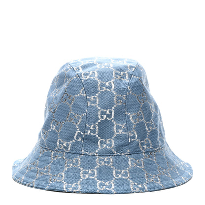 Gucci Canvas Lame GG Monogram Bucket Hat M Light Blue Silver 3 of 8