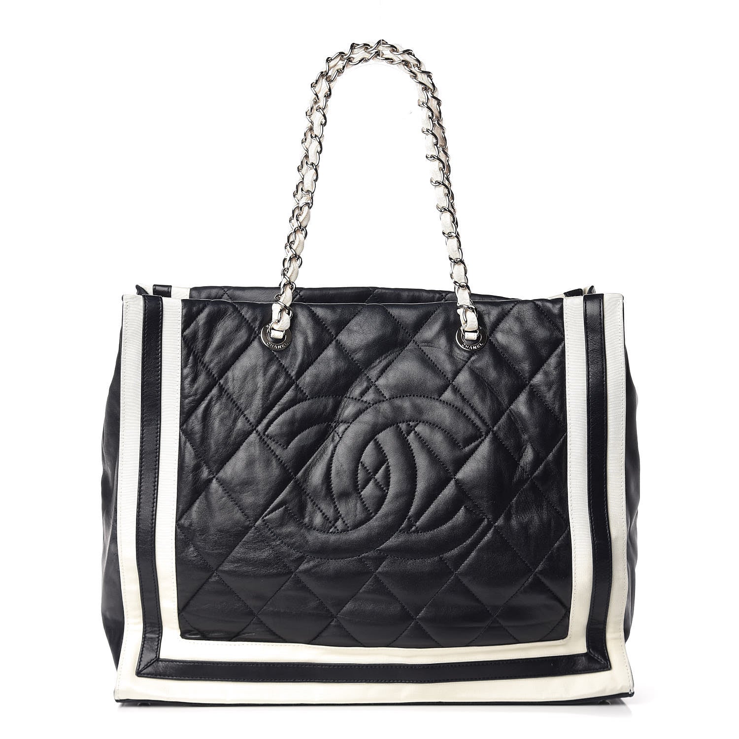 Chanel Lambskin Quilted Lido Shopping Tote Dark Navy Blue 1 of 16