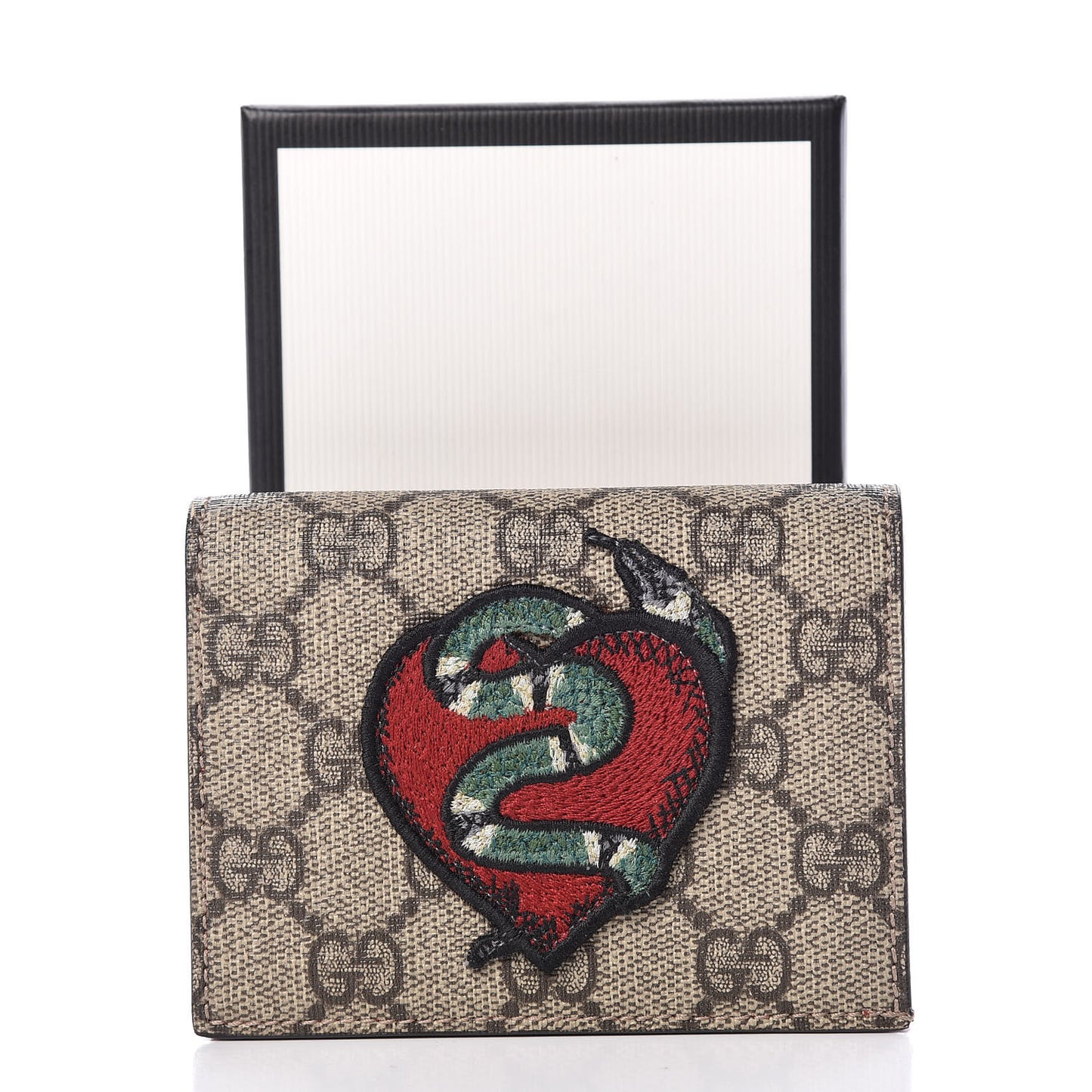 GG Supreme Monogram Kingsnake Heart Embroidered Print Card Case Red