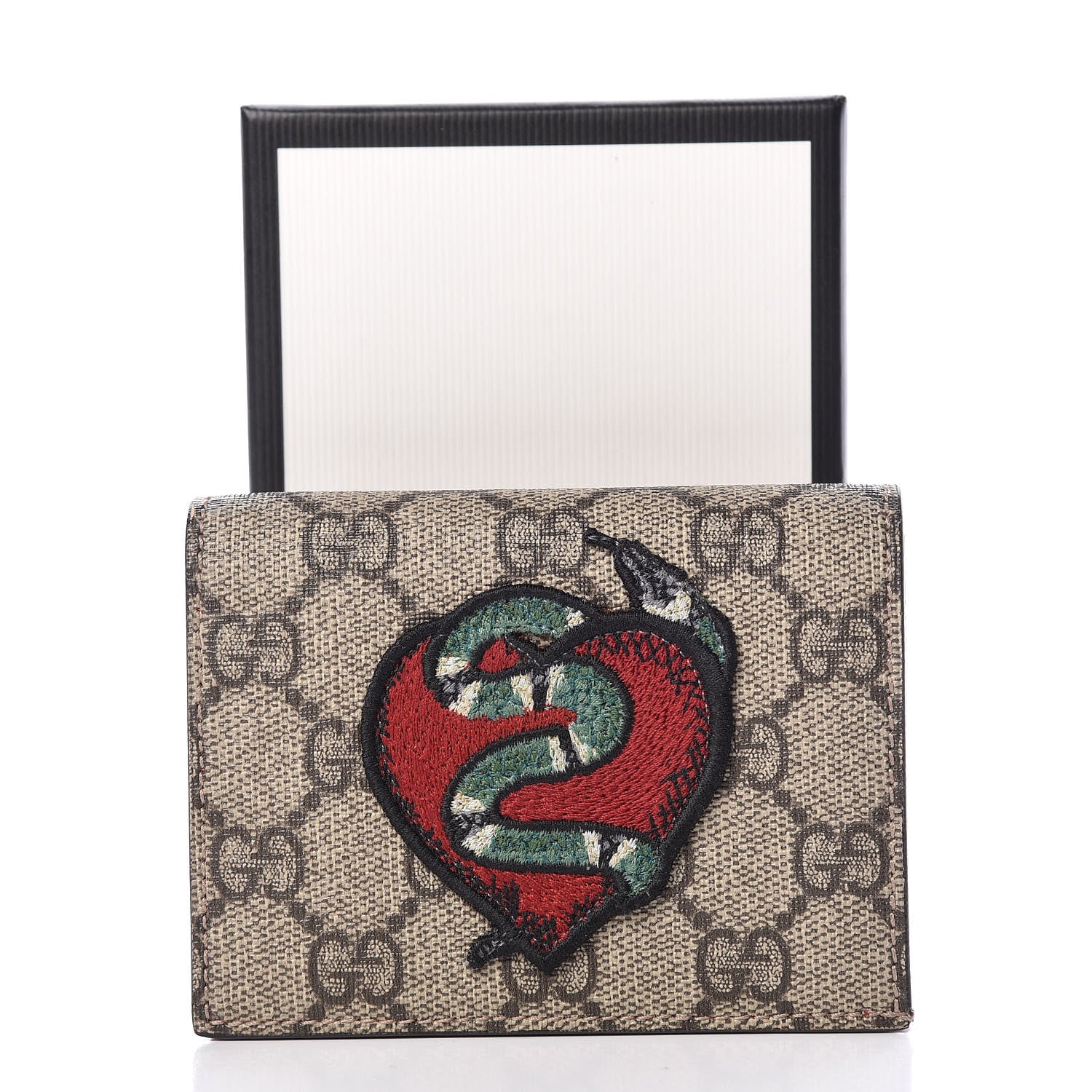 Gucci GG Supreme Monogram Kingsnake Heart Embroidered Print Card Case Red 11 of 11