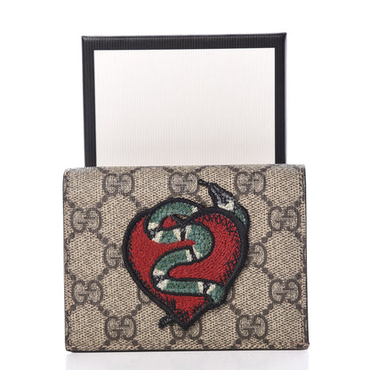 Gucci GG Supreme Monogram Kingsnake Heart Embroidered Print Card Case Red 11 of 11