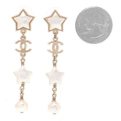 Chanel Metal Resin Pearl Star CC Drop Earrings Gold Pearly White 2 of 5