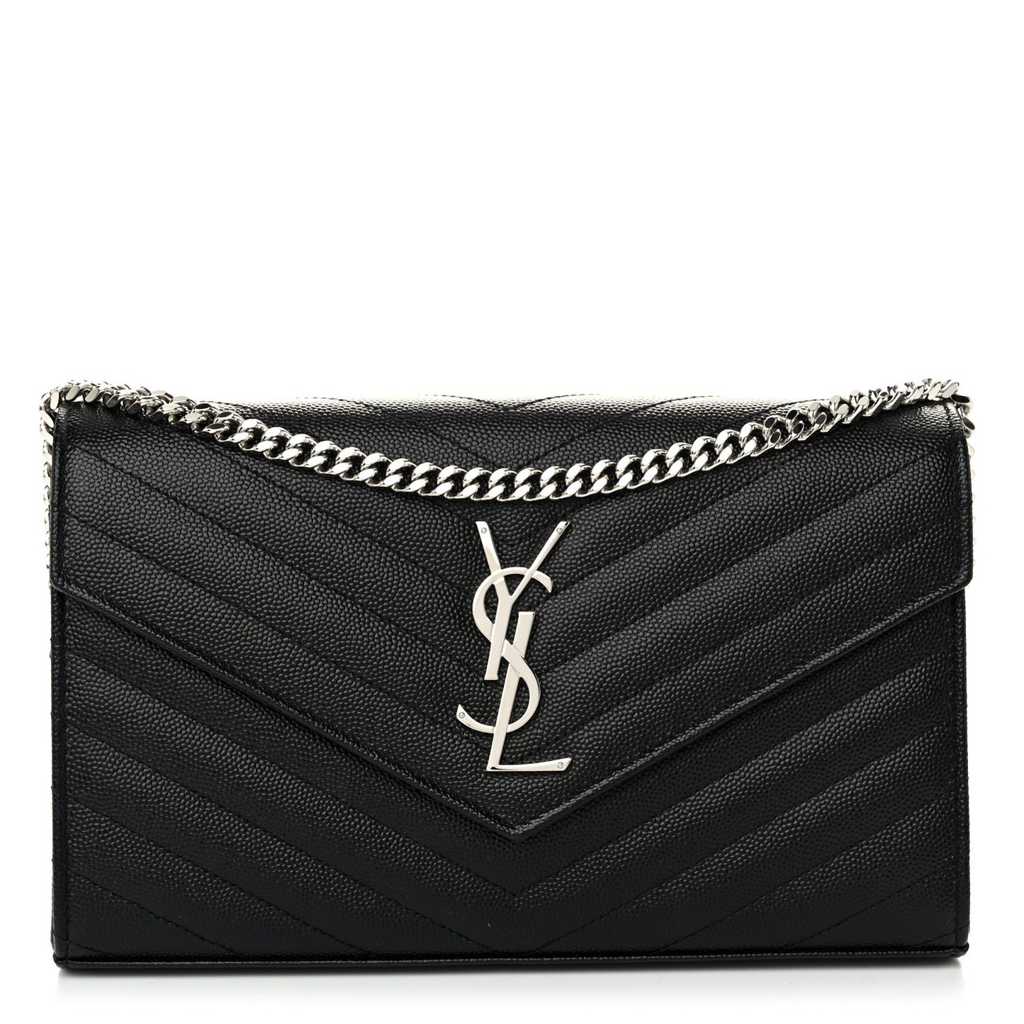 Grain De Poudre Matelasse Chevron Monogram Chain Wallet Black