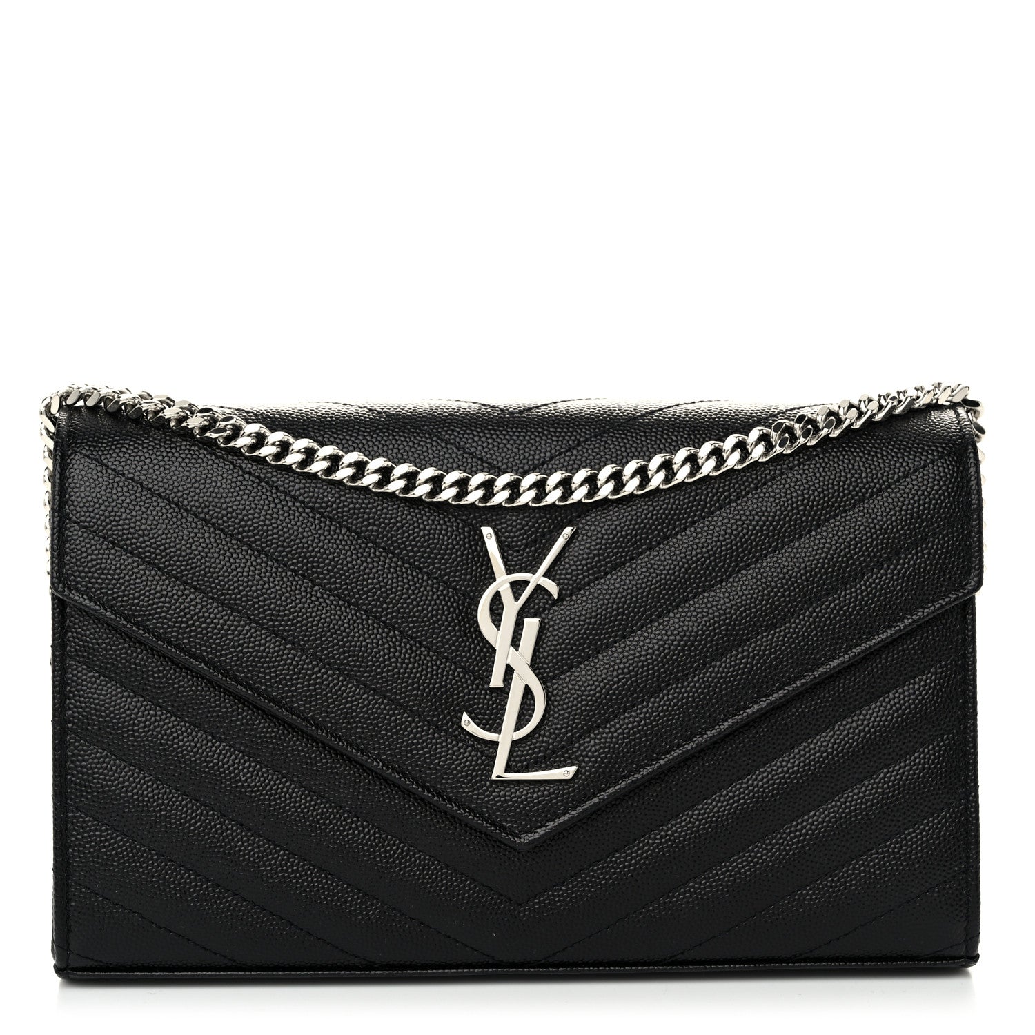 Saint Laurent Grain De Poudre Matelasse Chevron Monogram Chain Wallet Black 1 of 9
