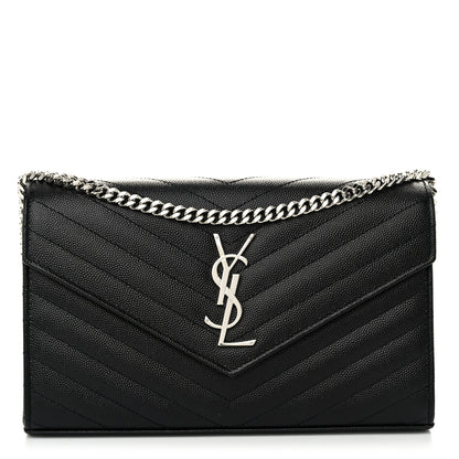 Saint Laurent Grain De Poudre Matelasse Chevron Monogram Chain Wallet Black 1 of 9