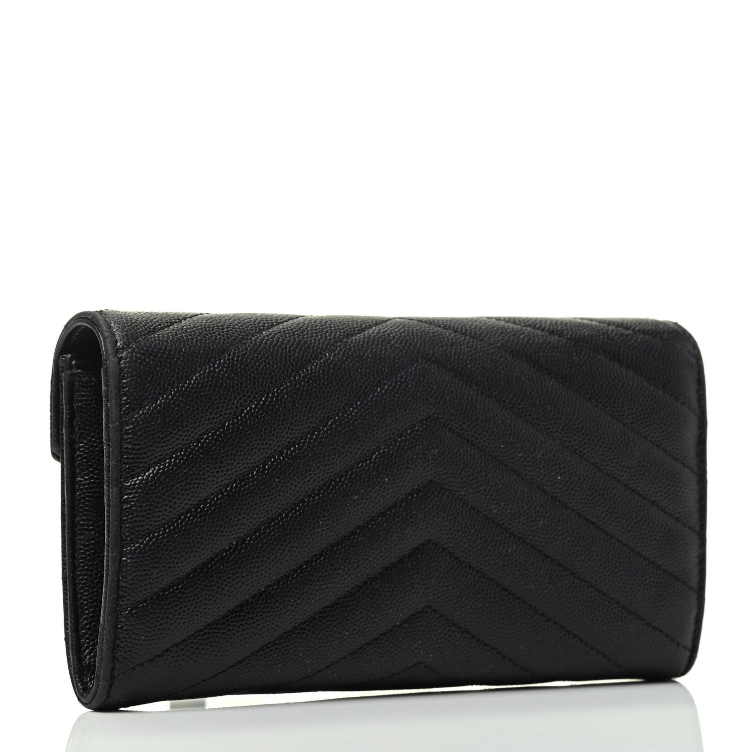 Saint Laurent Grain De Poudre Matelasse Chevron Monogram Flap Wallet Black 2 of 3