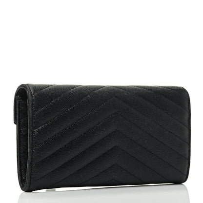 Saint Laurent Grain De Poudre Matelasse Chevron Monogram Flap Wallet Black 2 of 3