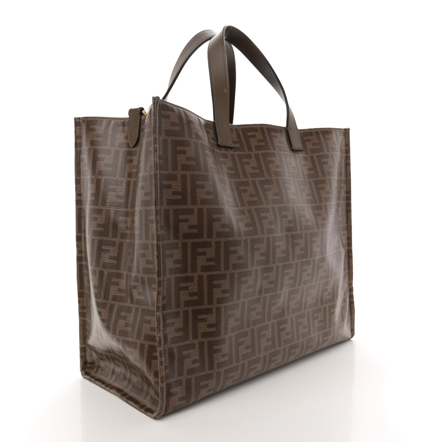 Fendi X FILA Glazed Fabric FF 1974 Mania Shopping Tote Bag Mogano Panna Blueberry 3 of 11