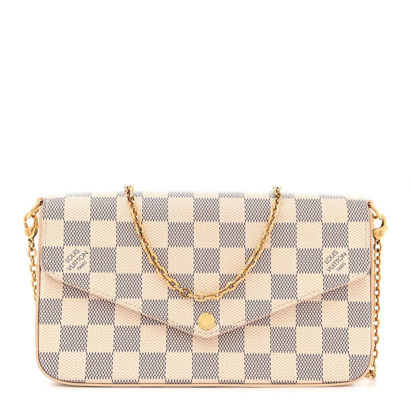 Damier Azur Pochette Felicie Chain Wallet Rose Ballerine