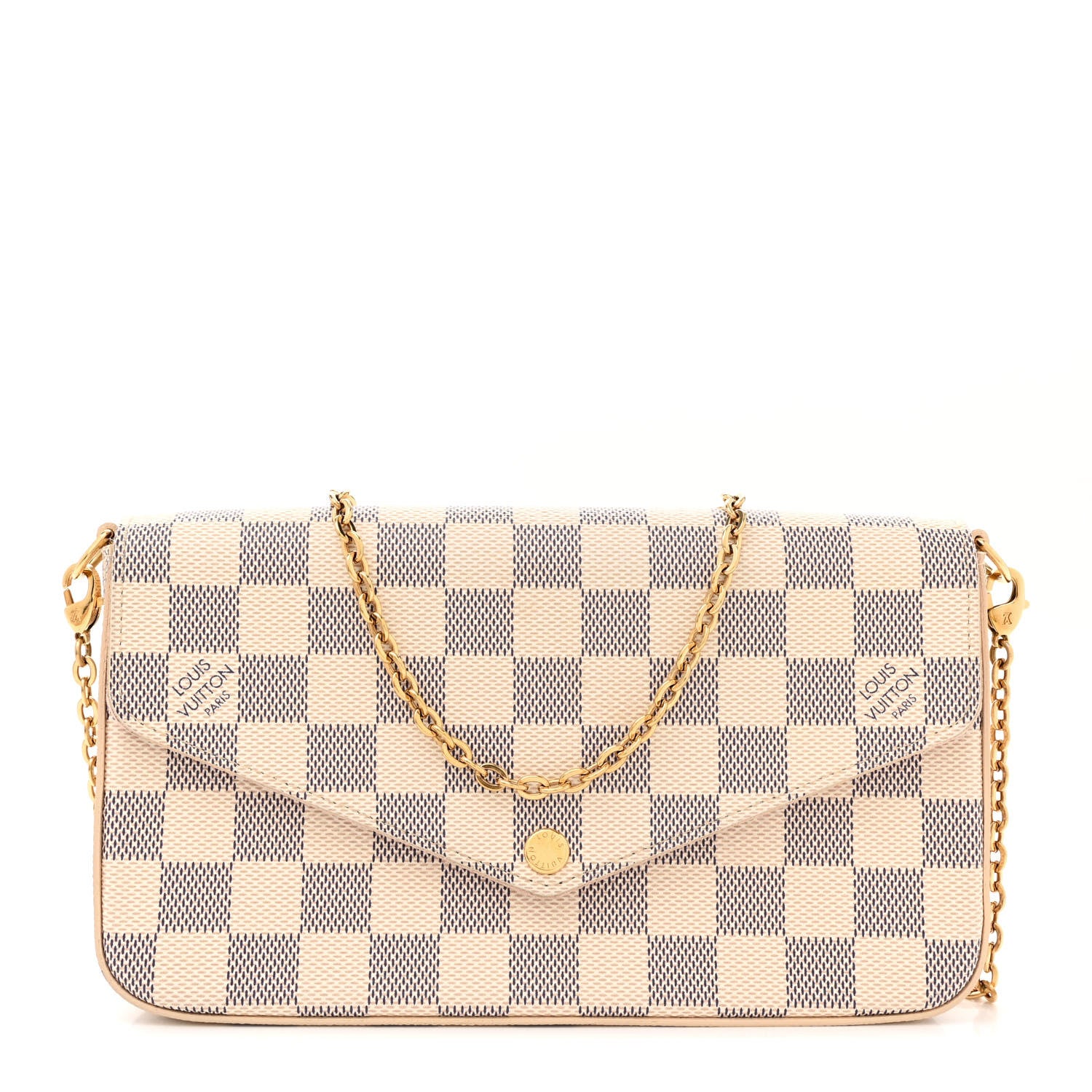 Louis Vuitton Damier Azur Pochette Felicie Chain Wallet Rose Ballerine 1 of 12