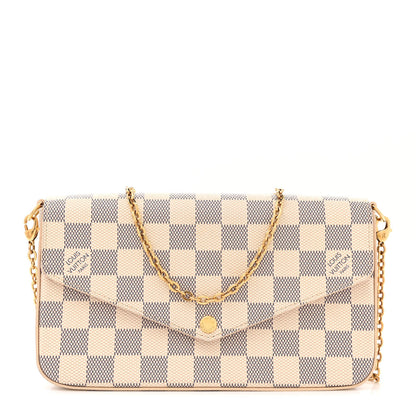 Louis Vuitton Damier Azur Pochette Felicie Chain Wallet Rose Ballerine 1 of 12
