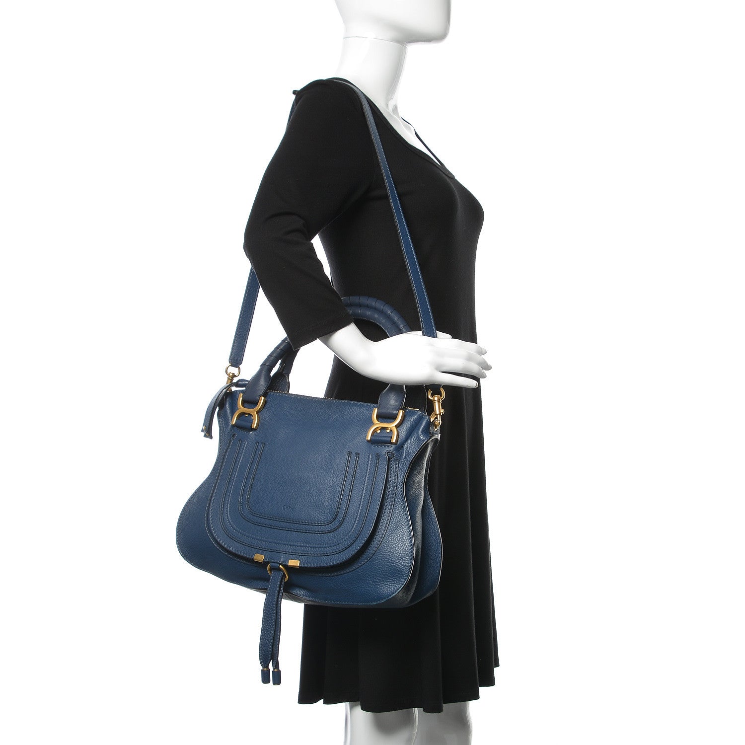 Chloe Calfskin Medium Marcie Satchel Royal Navy 2 of 11